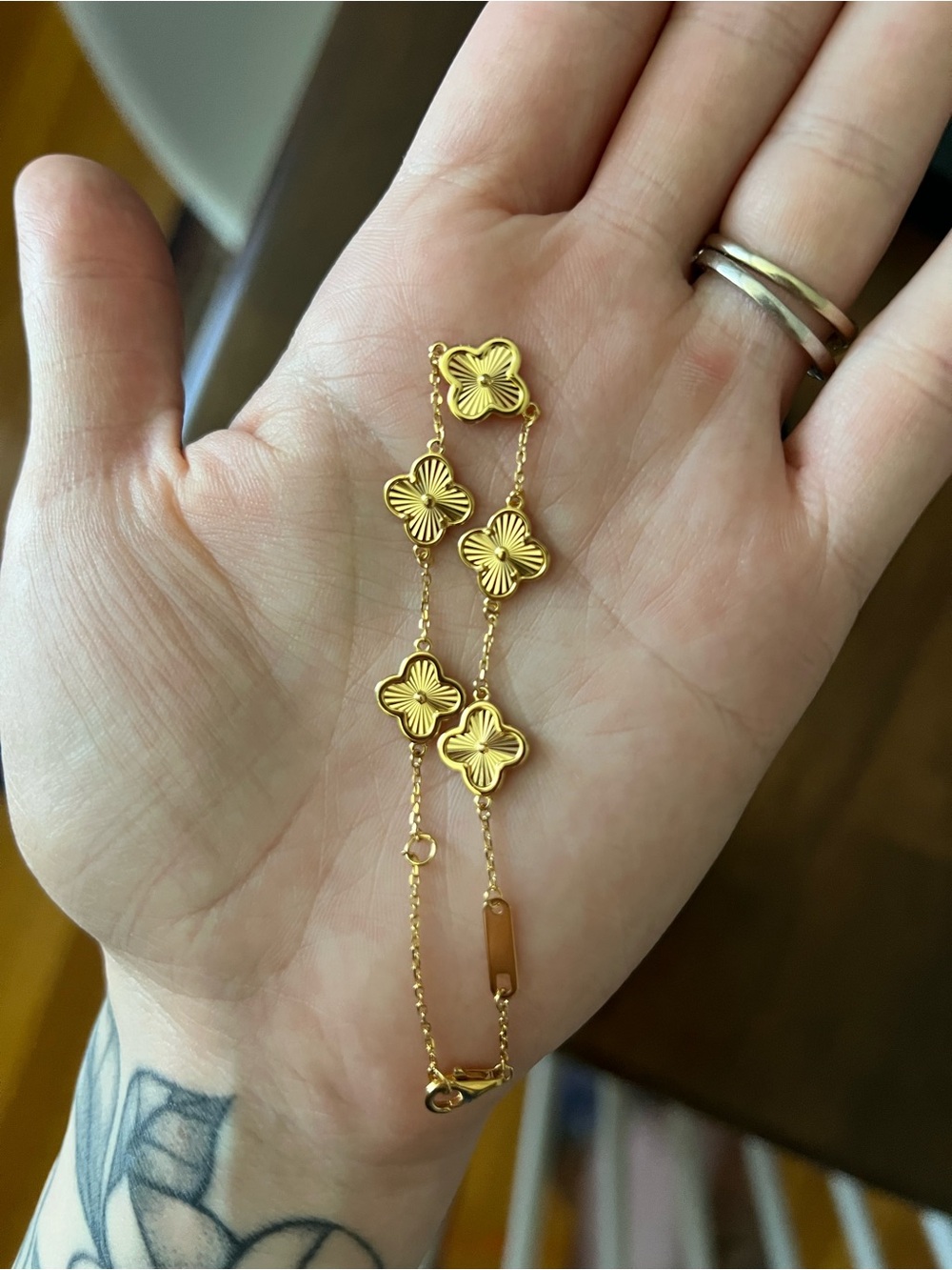 Rachel Zoe Gold Flower Link Bracelet with Clover Charms - Picture 2 of 4